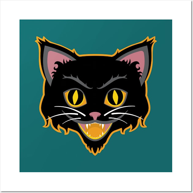 Halloween Black Cat on Green Wall Art by Print Stop Studio